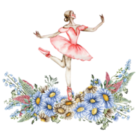 Composition of dancing ballerina with flowers. png