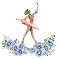 Composition of dancing ballerina with flowers. png