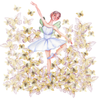 Composition of dancing ballerina with butterflies. png