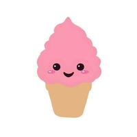 Cute ice cream cone isolated on white background. Vector illustration