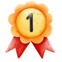 Isolated cute winner first place prize medal in watercolor style and transparent background png