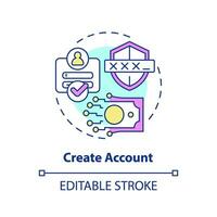 2D editable create account thin line icon concept, isolated vector, multicolor illustration representing digital currency. vector