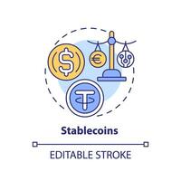 2D editable stablecoins thin line icon concept, isolated vector, multicolor illustration representing digital currency. vector
