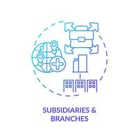 2D gradient subsidiaries and branches icon, isolated vector, foreign direct investment thin line illustration. vector