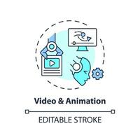 Editable video and animation icon concept, isolated vector, AI for SEO thin line illustration. vector