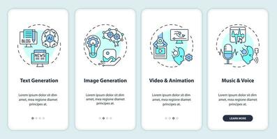 2D icons representing AI for SEO mobile app screen set. Walkthrough 4 steps colorful graphic instructions with thin linear icons concept, UI, UX, GUI template. vector