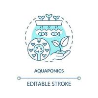 2D editable aquaponics icon representing vertical farming and hydroponics concept, isolated vector, thin line illustration. vector