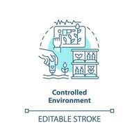 2D editable controlled environment icon representing vertical farming and hydroponics concept, isolated vector, thin line illustration. vector