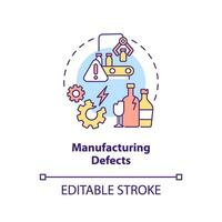 2D editable manufacturing defects thin line icon concept, isolated vector, multicolor illustration representing product liability. vector