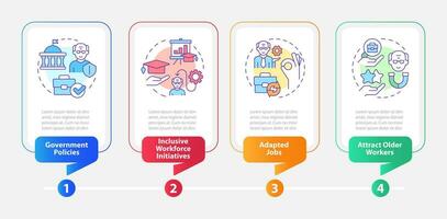 2D unretirement vector infographics multicolor template with linear icons concept, data visualization with 4 steps, process timeline chart.