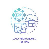 degradado datos migración y pruebas icono concepto, aislado vector, empresa recurso planificación Delgado línea ilustración. vector