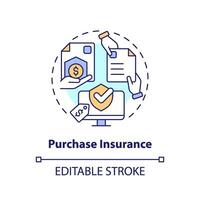 2D editable purchase insurance thin line icon concept, isolated vector, multicolor illustration representing product liability. vector