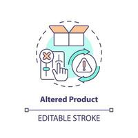 2D editable altered product thin line icon concept, isolated vector, multicolor illustration representing product liability. vector