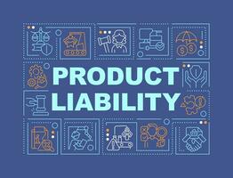 Product liability text with various thin line icons concept on dark blue monochromatic background, editable 2D vector illustration.