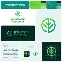 inversión empresa degradado línea negocio logo. marca nombre. financiero consultante. brote símbolo. diseño elemento. visual identidad. adecuado para tecnología puesta en marcha, orgánico producto vector