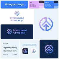 inversión empresa degradado línea negocio logo. marca nombre. capital mercado. flecha señalando arriba. diseño elemento. visual identidad. adecuado para financiero consultor, contabilidad firma vector