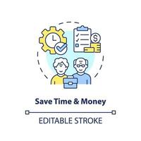 2D editable save time and money thin line icon concept, isolated vector, multicolor illustration representing unretirement. vector