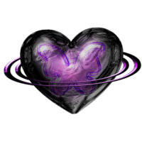 Y2K black heart purple sticker element with chrome effect png