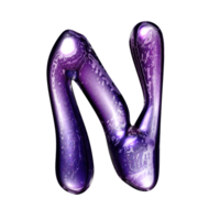 N y2k alphabet with liquid dark purple chrome effect png