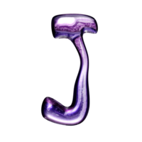 J y2k alphabet with liquid dark purple chrome effect png