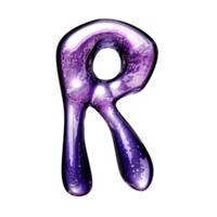 R y2k alphabet with liquid dark purple chrome effect png