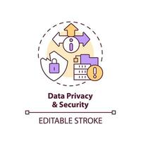 editable datos intimidad y seguridad concepto Delgado línea icono, aislado vector representando datos democratización.