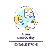 Editable assess data quality concept thin line icon, isolated vector representing data democratization.