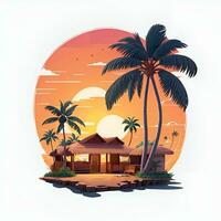 free coconut tree sunset beach, Generative AI photo