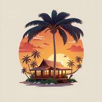 free coconut tree sunset beach, Generative AI photo