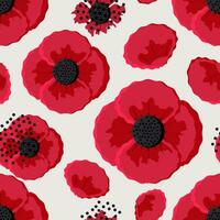 Red poppies on a light gray background create a seamless pattern with spring flowers for fashion textiles. Vector. vector