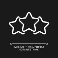 Three stars pixel perfect white linear icon for dark theme. Product and service rating. Customer opinion performance. Thin line illustration. Isolated symbol for night mode. Editable stroke vector