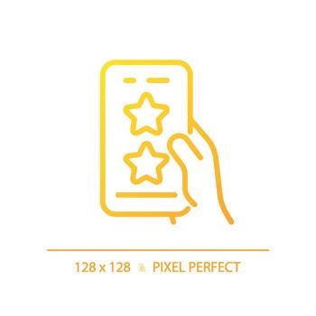 Mobile rating pixel perfect gradient linear vector icon. Evaluating cellphone application. Digital product ranking. Thin line color symbol. Modern style pictogram. Vector isolated outline drawing