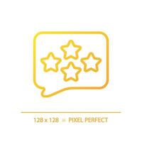 Comment with assess pixel perfect gradient linear vector icon. Writing feedback about customer service. Business rating. Thin line color symbol. Modern style pictogram. Vector isolated outline drawing