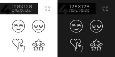 User feedback about service pixel perfect linear icons set for dark, light mode. Evaluation of business. Thin line symbols for night, day theme. Isolated illustrations. Editable stroke vector