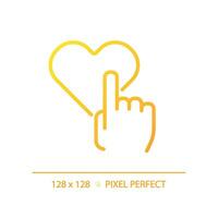 Like pixel perfect gradient linear vector icon. Hand with heart. Reaction on social media post. Positive service rating. Thin line color symbol. Modern style pictogram. Vector isolated outline drawing