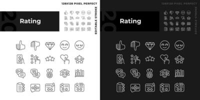 Rating pixel perfect linear icons set for dark, light mode. Service evaluation process. Customer experience sharing. Thin line symbols for night, day theme. Isolated illustrations. Editable stroke vector