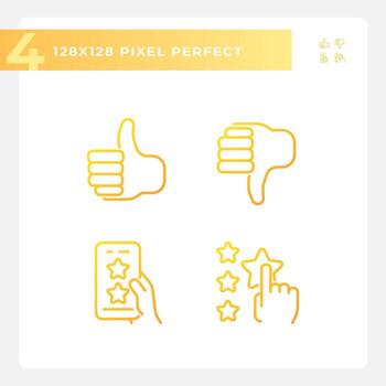 Rating of customer service pixel perfect gradient linear vector icons set. Online reaction on products. Thin line contour symbol designs bundle. Isolated outline illustrations collection