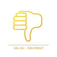 Thumbs down pixel perfect gradient linear vector icon. Negative evaluation of product. Performing customer experience. Thin line color symbol. Modern style pictogram. Vector isolated outline drawing