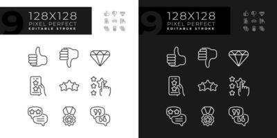 Customer rating pixel perfect linear icons set for dark, light mode. Client feedback about product usage. Thin line symbols for night, day theme. Isolated illustrations. Editable stroke vector