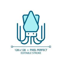 Seafood pixel perfect blue RGB color icon. Squid meat. Marine food. Fish market. Fresh catch. Sea life. Gourmet meal. Isolated vector illustration. Simple filled line drawing. Editable stroke