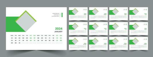 Calendar 2024 planner corporate template design set. Week starts on Monday. template for annual calendar 2024 vector