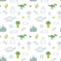 Vector seamless pattern with dinosaur mountins palm cactus and egg