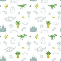 Vector seamless pattern with dinosaur mountins palm cactus and egg