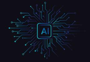 Artificial intelligence chipset on circuit board in futuristic concept technology artwork for web, banner, card, cover. Vector illustration