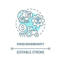 Food sovereignty turquoise concept icon. Farm system. Agriculture policy concern abstract idea thin line illustration. Isolated outline drawing. Editable stroke vector