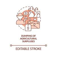 Dumping of agricultural surpluses terracotta concept icon. Cons of farming policy abstract idea thin line illustration. Isolated outline drawing. Editable stroke vector