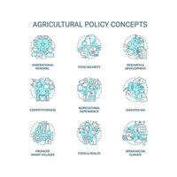 Agricultural policy turquoise concept icons set. Law regulation of farming business idea thin line color illustrations. Isolated symbols. Editable stroke vector