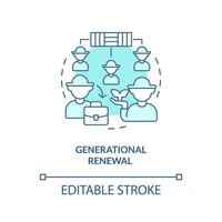 Generational renewal turquoise concept icon. Community. Agriculture policy objective abstract idea thin line illustration. Isolated outline drawing. Editable stroke vector