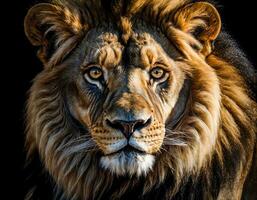 retrato de grande masculino africano león, de cerca foto
