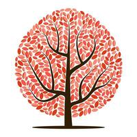 Vector tree with red leaves isolated on a white background